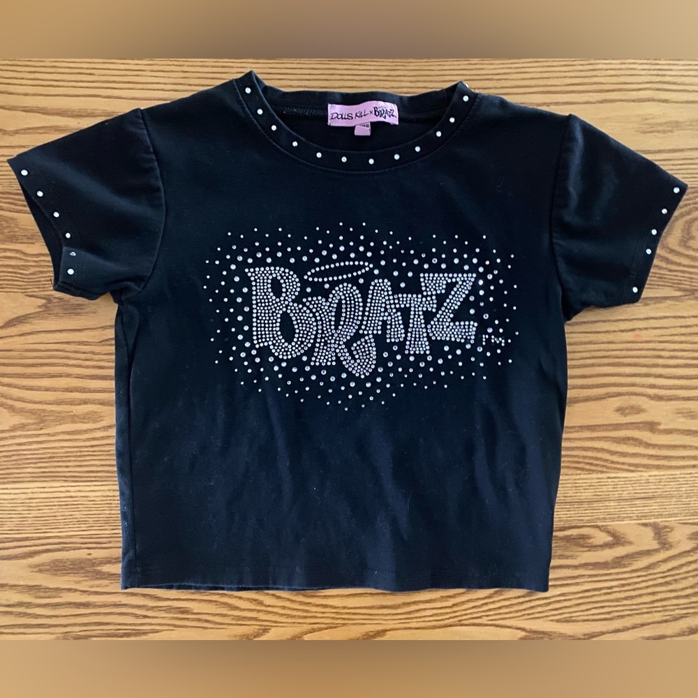 Dolls Kill Black Bratz Crop Top Tee with Silver Accents